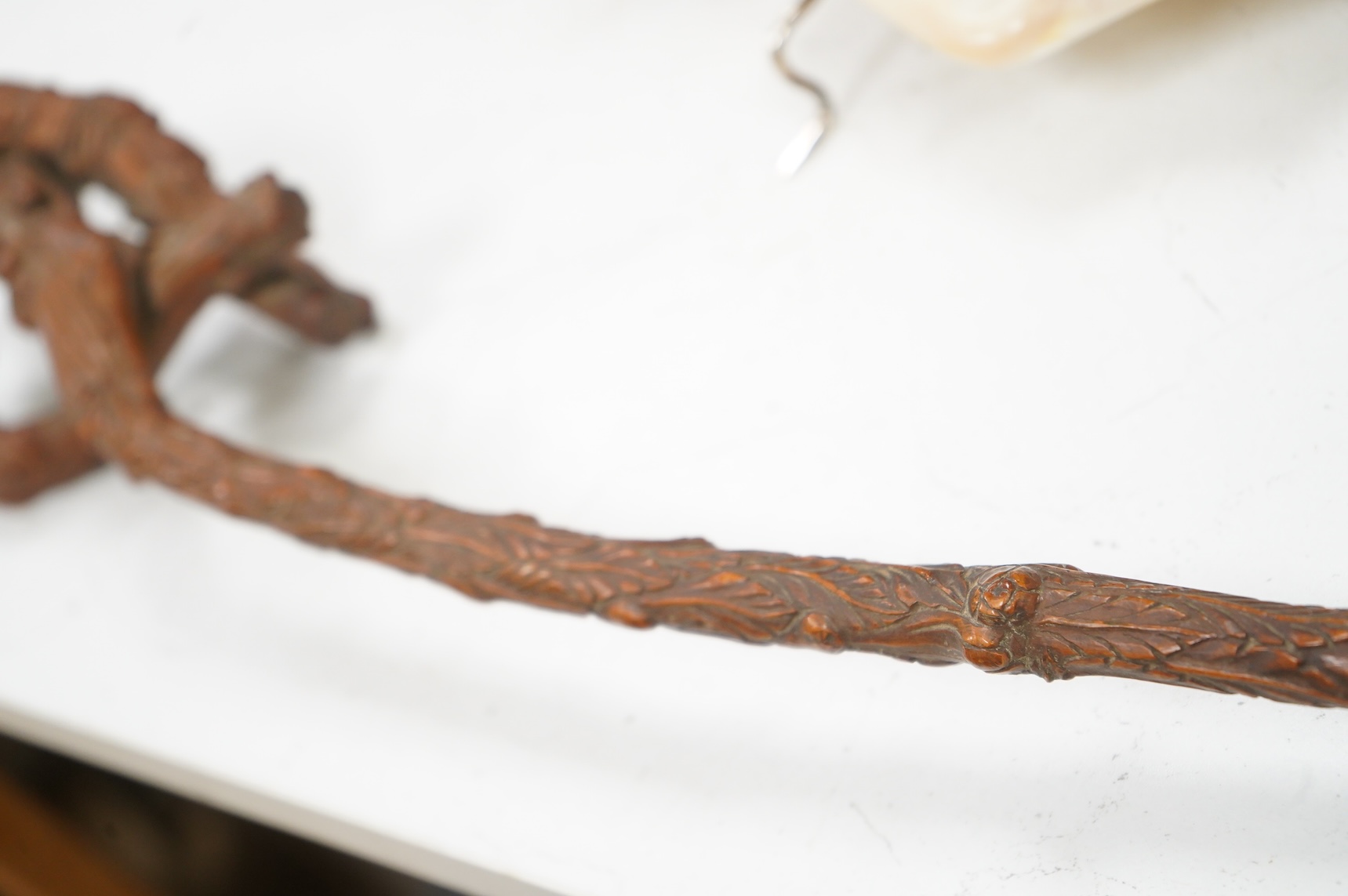 A European carved rootwood walking stick, 93cm in length